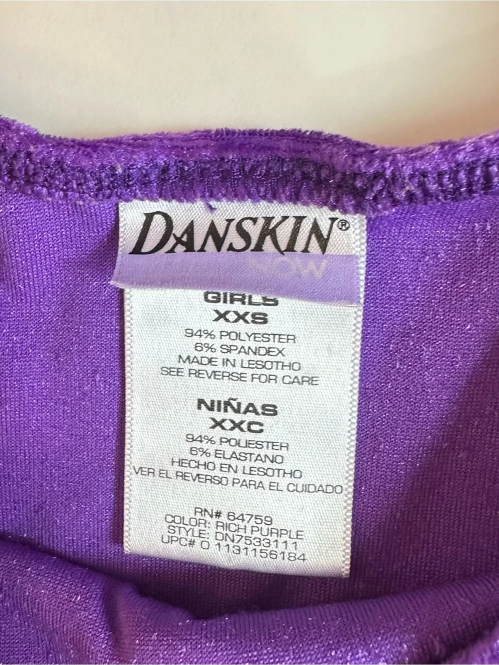 Danskin Now Purple Velvet Long Sleeve Leotard Girls XXS